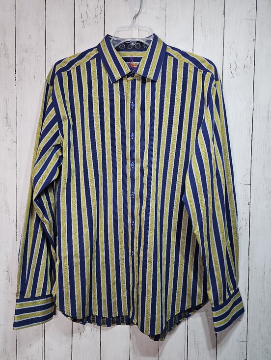 Robert Graham Other - Robert Graham Men's Blue Chartreuse Striped Long-Sleeve Button-Up Shirt Size 2XL